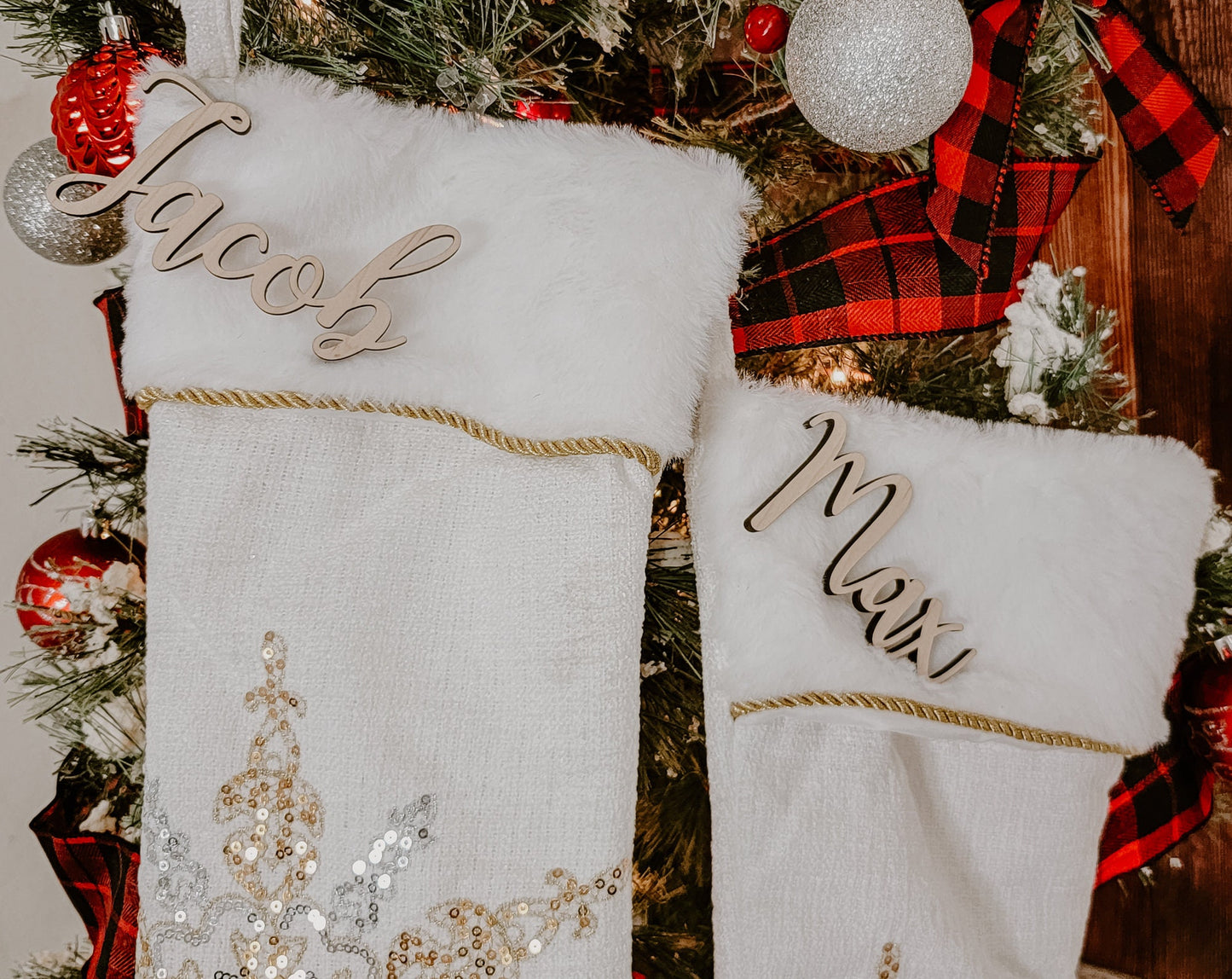 Christmas Stocking Name Tag Signs, Kids, Personalized Childrens Wooden Name Sign, SMALL Names For Xmas Tree, Wood Name Cards, Holiday Decor