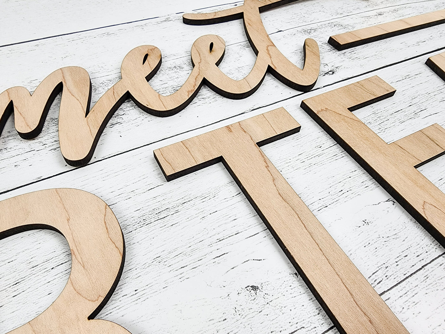 meet OUR TEAM custom sign, painted black, as pictured, cut from maple mdf (1/4" thickness), separate pieces as pictured