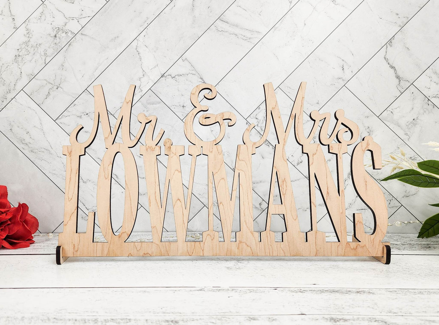 Mr & Mrs Sign - Custom Wedding Name sign - Mr and Mrs Wood Name - Personalized Last Name Sign - Sweetheart table Centerpiece Sign 18-24 inch