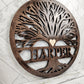 Tree Of Life Wood Sign, Custom Wall Art with Family Tree with Last Name, Wooden Circle with Tree, Roots, Heart, Mothers or Fathers Day Gift