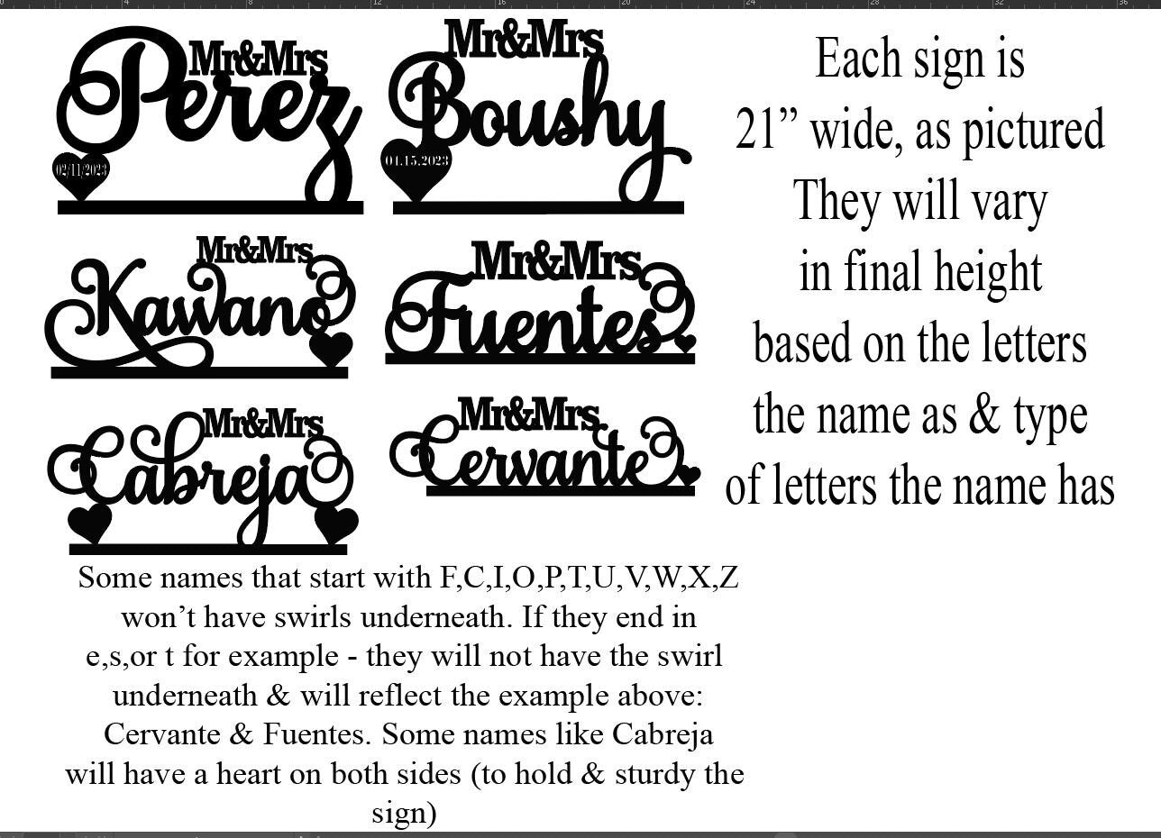 Custom Mr and Mrs Sign personalized with last name for wedding decor