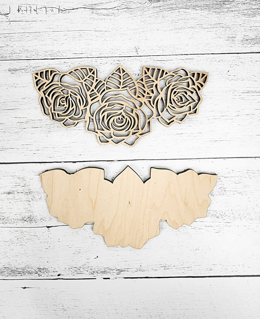 Wood Flowers Rose Cut out, Floral & leaves shapes, Wooden floral pattern for signs, flowery blanks for crafts, unfinished DIY, sign making