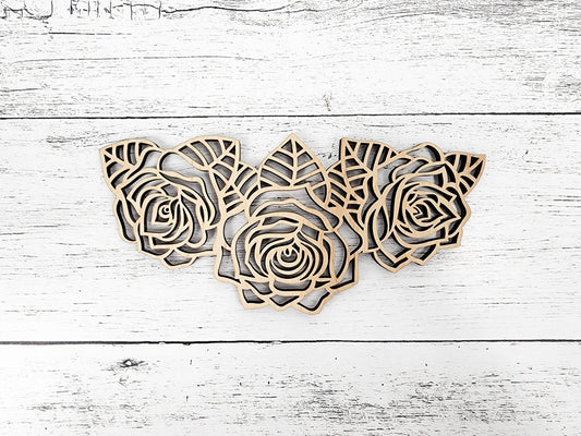 Wood Flowers Rose Cut out, Floral & leaves shapes, Wooden floral pattern for signs, flowery blanks for crafts, unfinished DIY, sign making