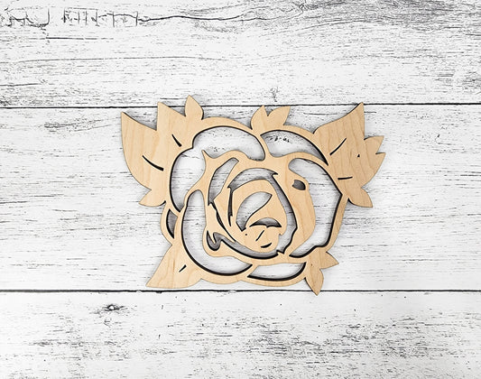 Wood Flower Rose Cut out with petals, Flower shapes, Wooden floral pattern for signs, flowery blanks for crafts, unfinished DIY, sign making