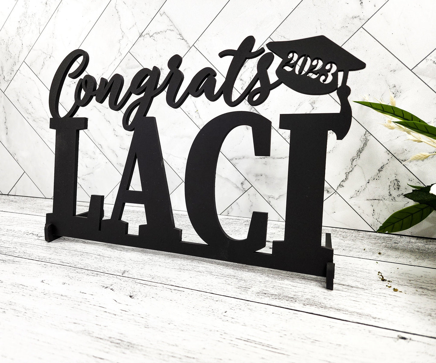 Class of 2024 Table sign with Custom Name + Congrats & 2024 graduation cap