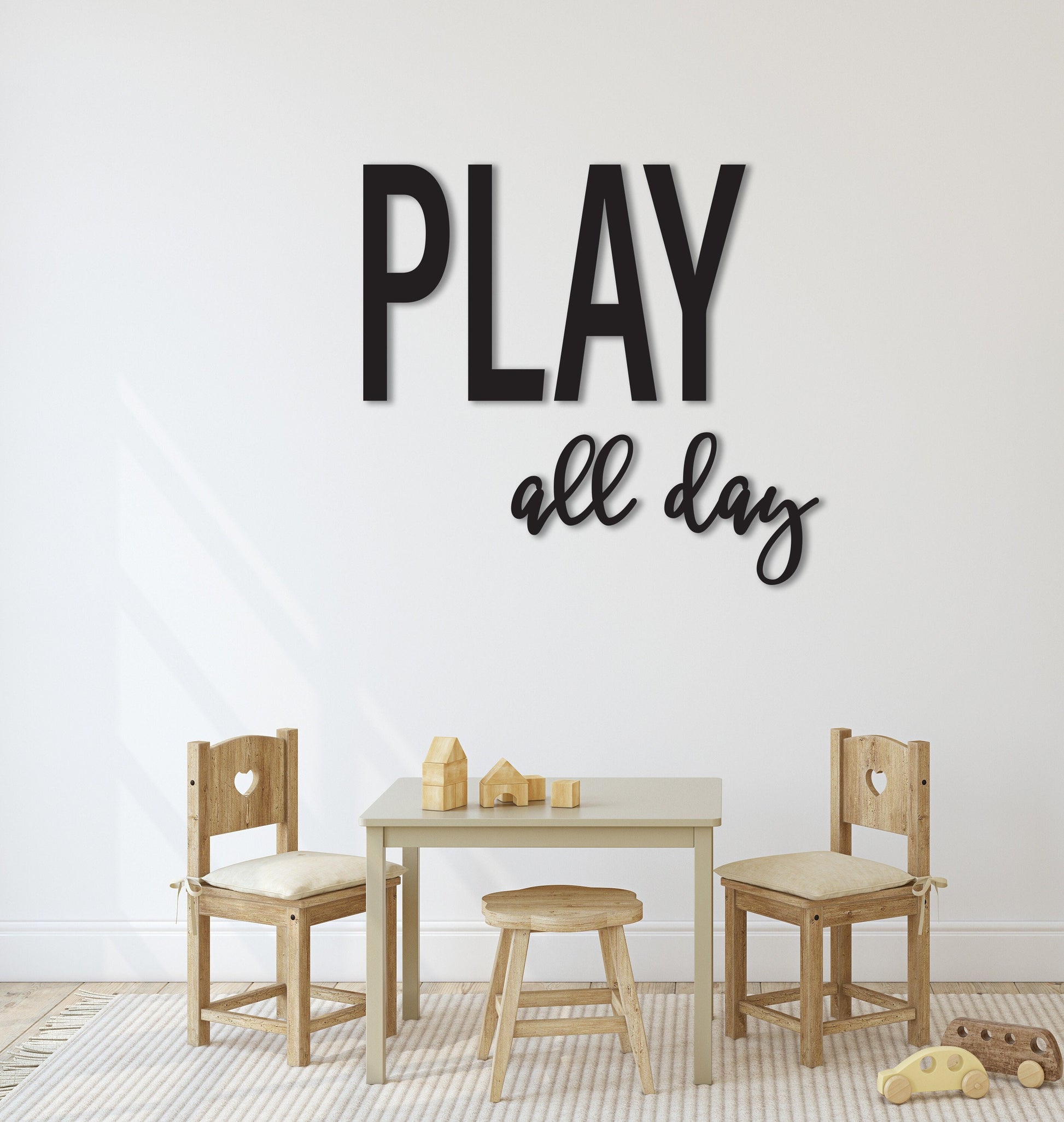 PLAY all day playroom kids sign decor, toy room wall sign wood wall art, recreational room signage, custom wood cut out words & letters