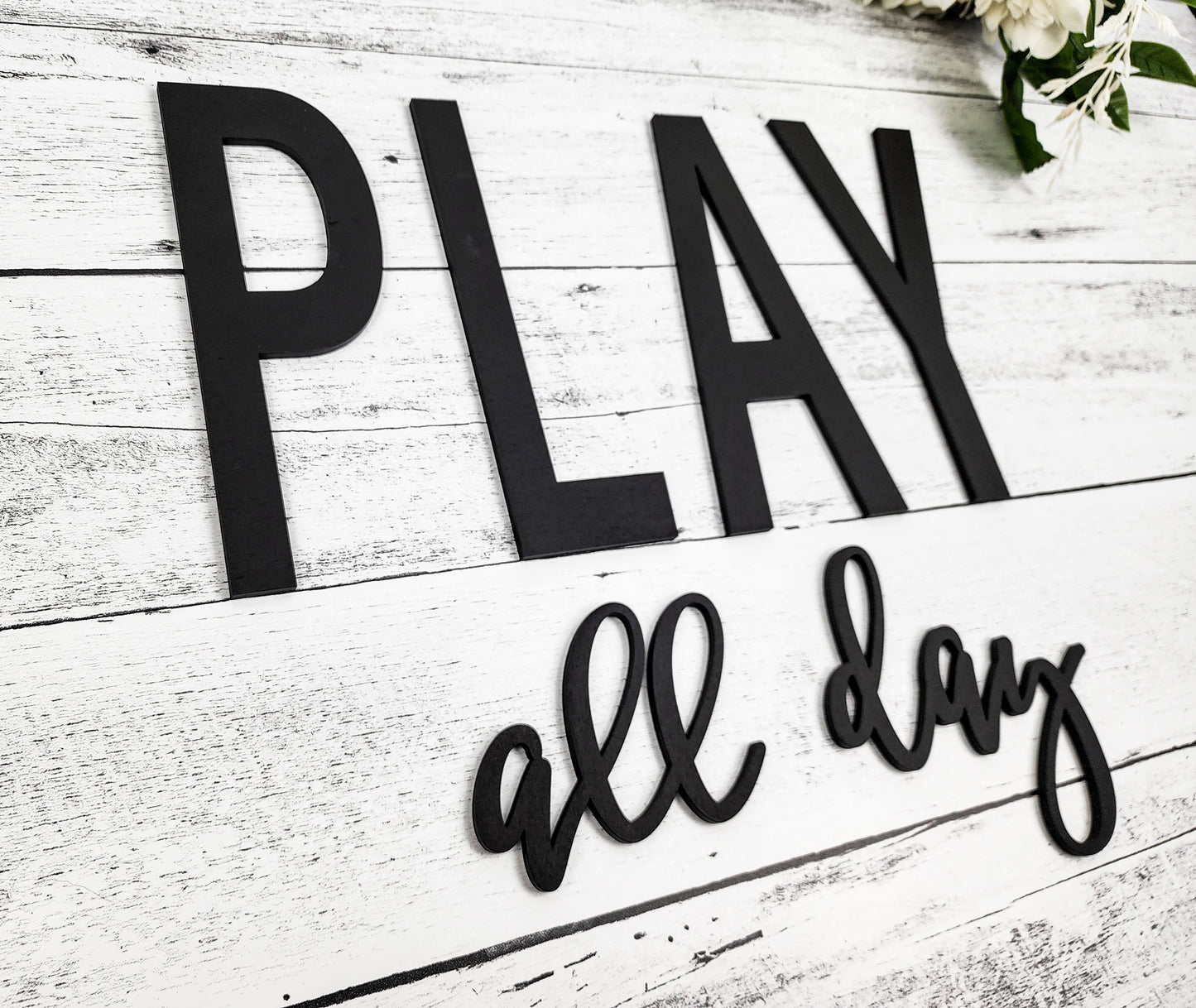 PLAY all day playroom kids sign decor, toy room wall sign wood wall art, recreational room signage, custom wood cut out words & letters