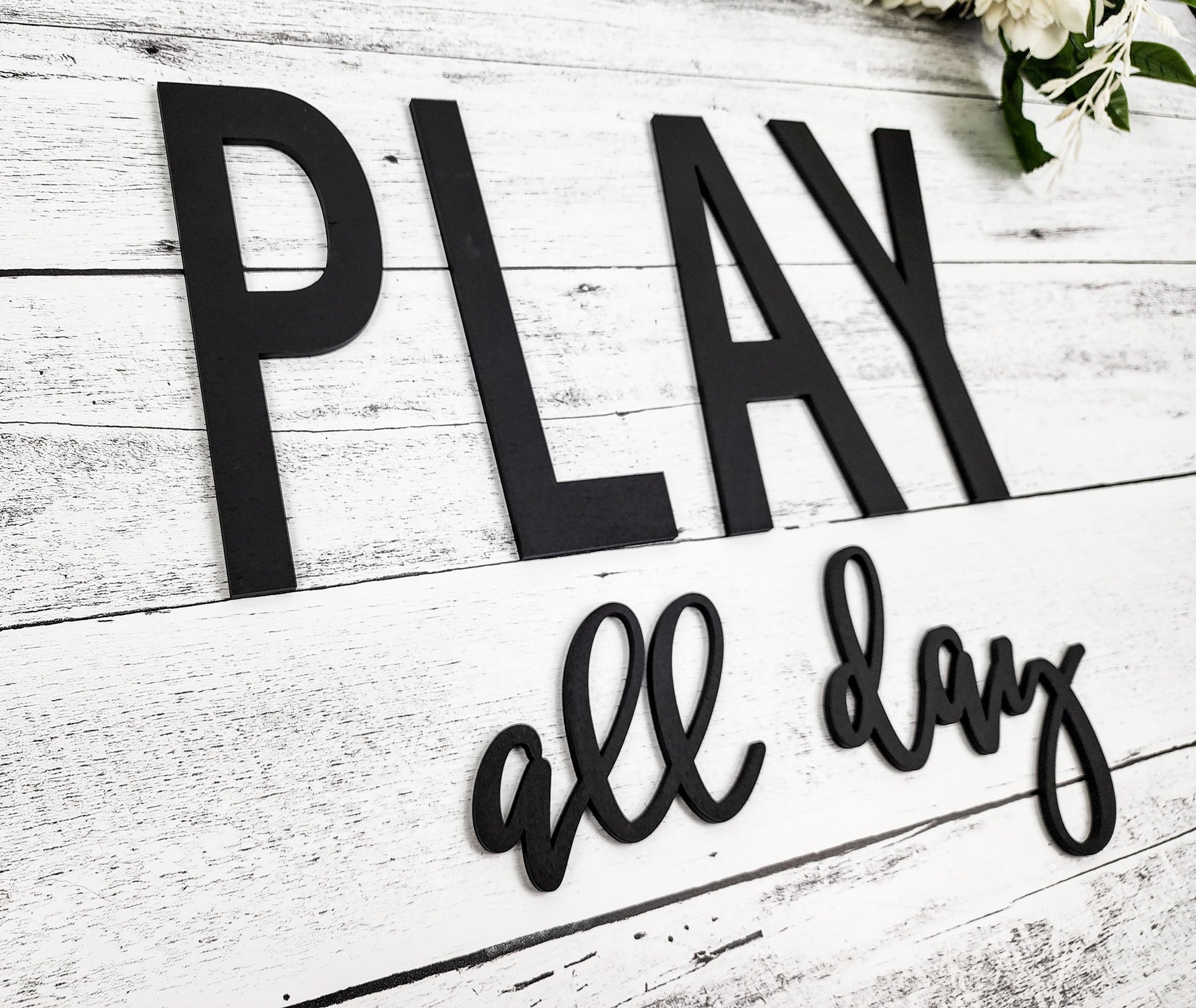 PLAY all day playroom kids sign decor, toy room wall sign wood wall art, recreational room signage, custom wood cut out words & letters