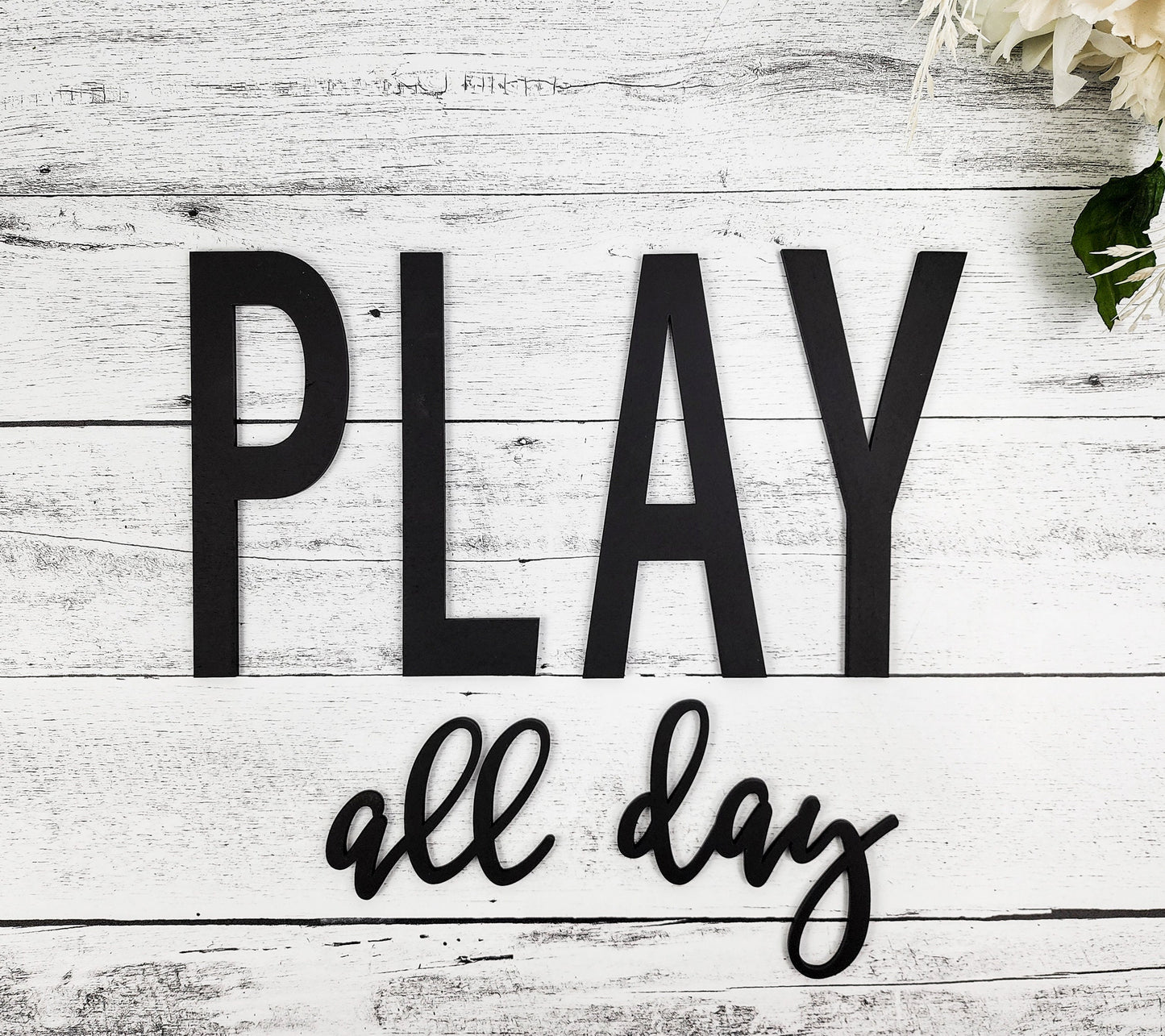 PLAY all day playroom kids sign decor, toy room wall sign wood wall art, recreational room signage, custom wood cut out words & letters