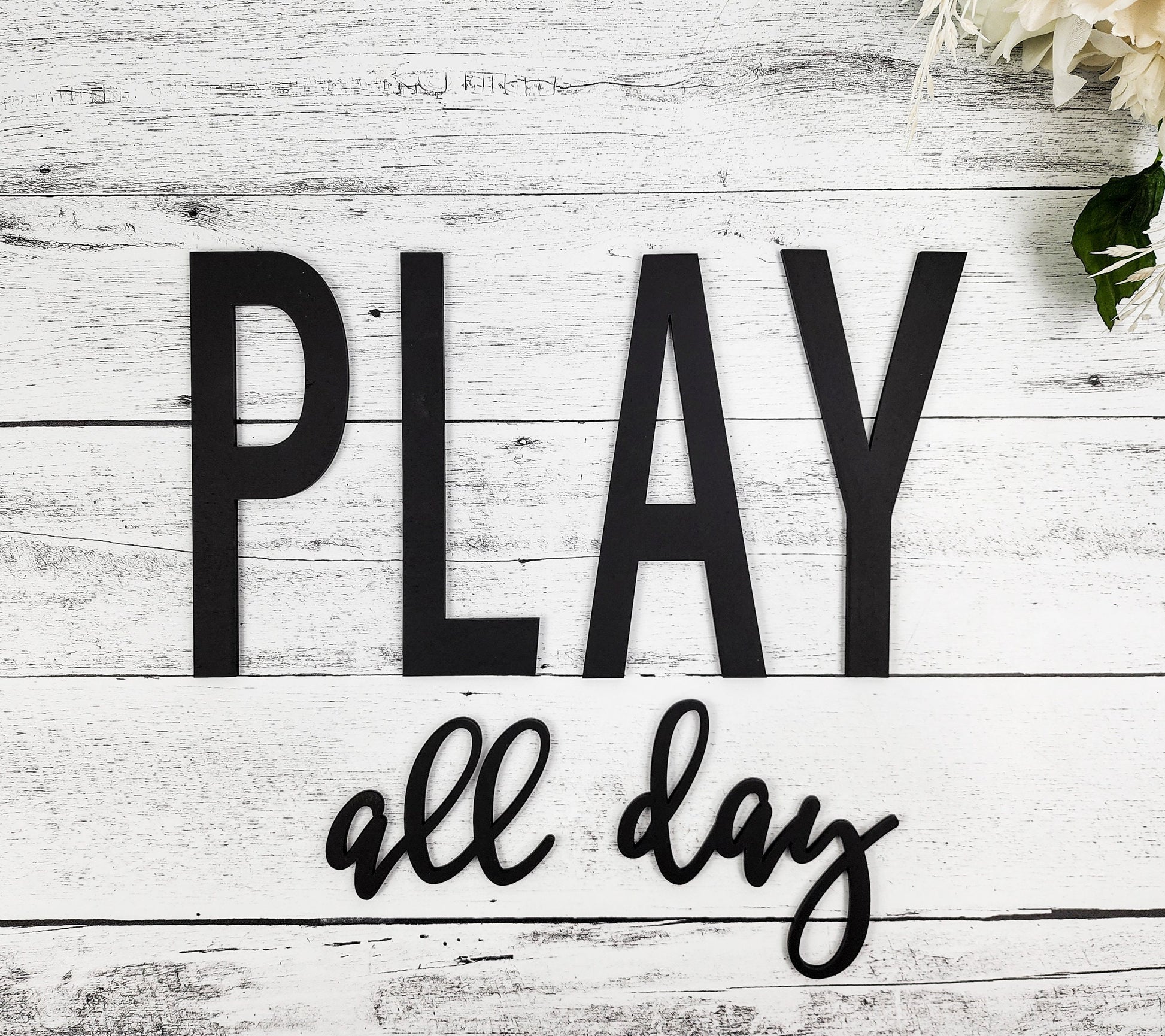 PLAY all day playroom kids sign decor, toy room wall sign wood wall art, recreational room signage, custom wood cut out words & letters