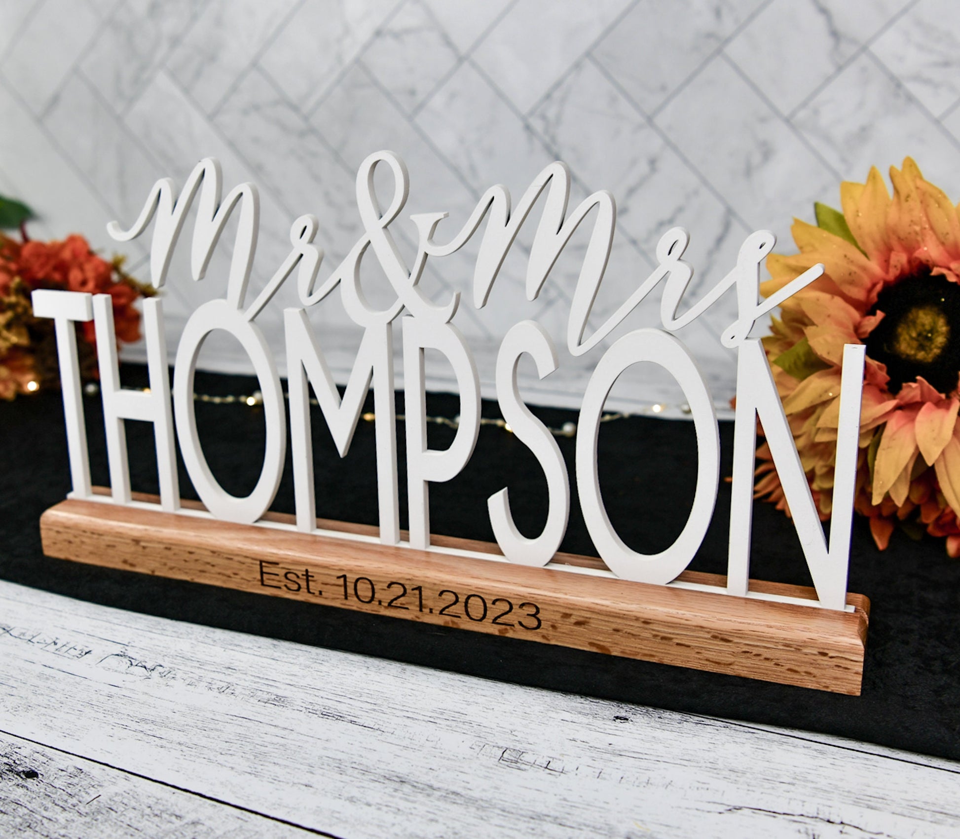 Custom Wedding Sign with Name for Table, Standing, Unique Personalized Mr & Mrs Sweetheart Decor, Sleek, Modern, newlywed gift for couple