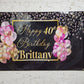 Custom Birthday Banner with Name Personalized, Pink Black Gold, Happy Birthday Flag Sign, Indoor, Outdoor, Reusable Milestone 40th 21st 30th