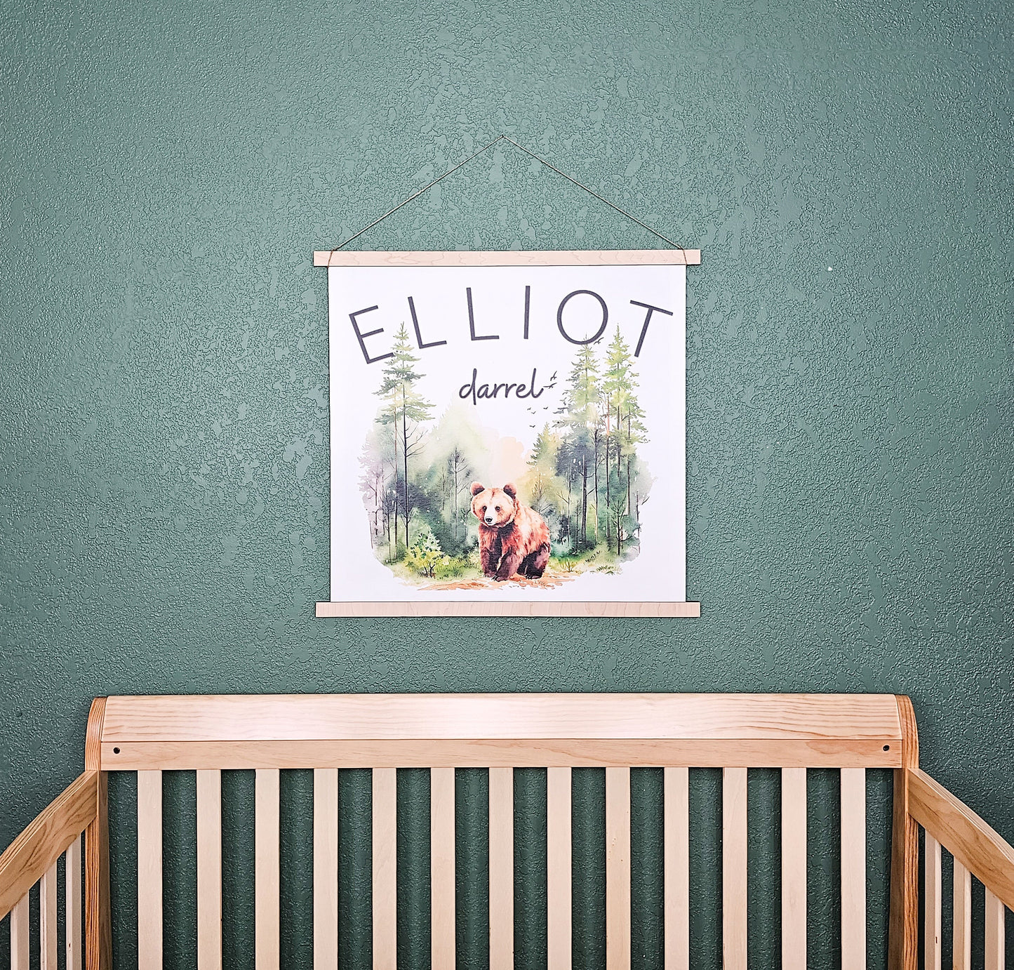 Custom Nursery Name Sign Banner, Woodland animals Decor, Personalized Hanging Wall Art Printed Canvas, Kid's Room Sign Decoration