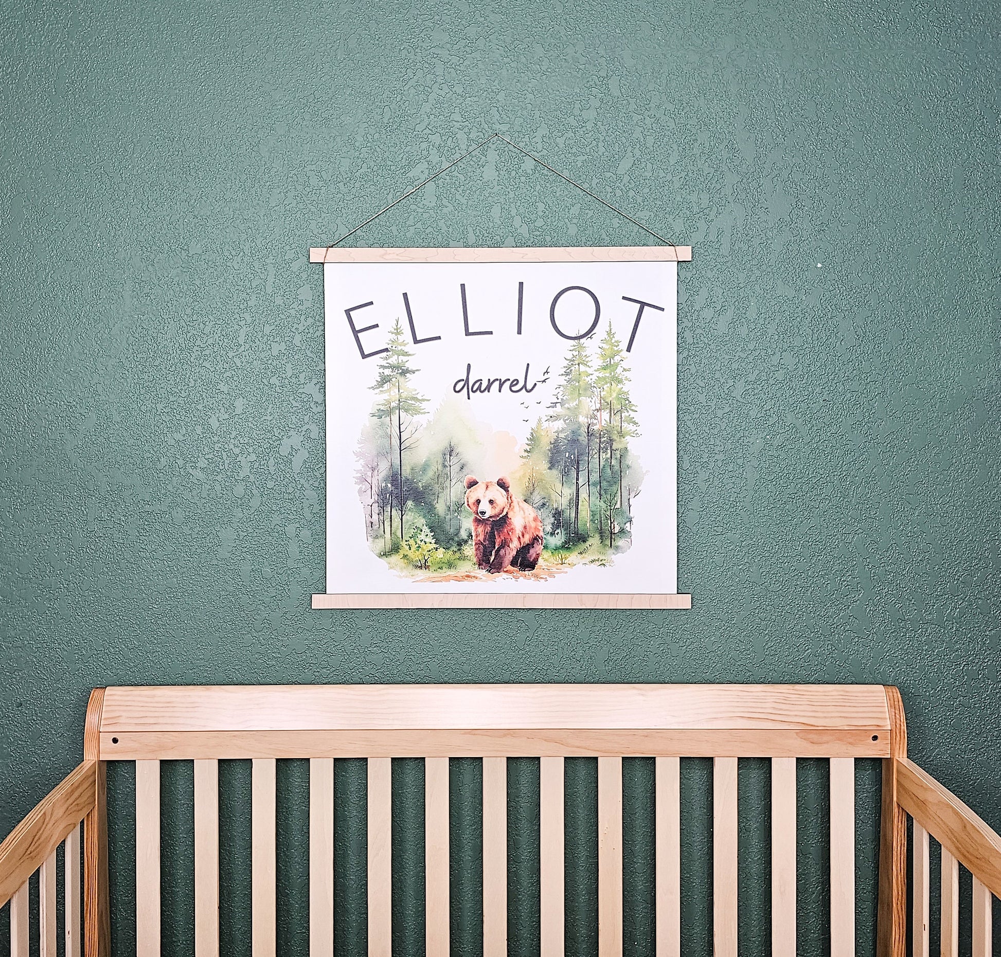 Custom Nursery Name Sign Banner, Woodland animals Decor, Personalized Hanging Wall Art Printed Canvas, Kid's Room Sign Decoration