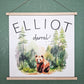 Custom Nursery Name Sign Banner, Woodland animals Decor, Personalized Hanging Wall Art Printed Canvas, Kid's Room Sign Decoration