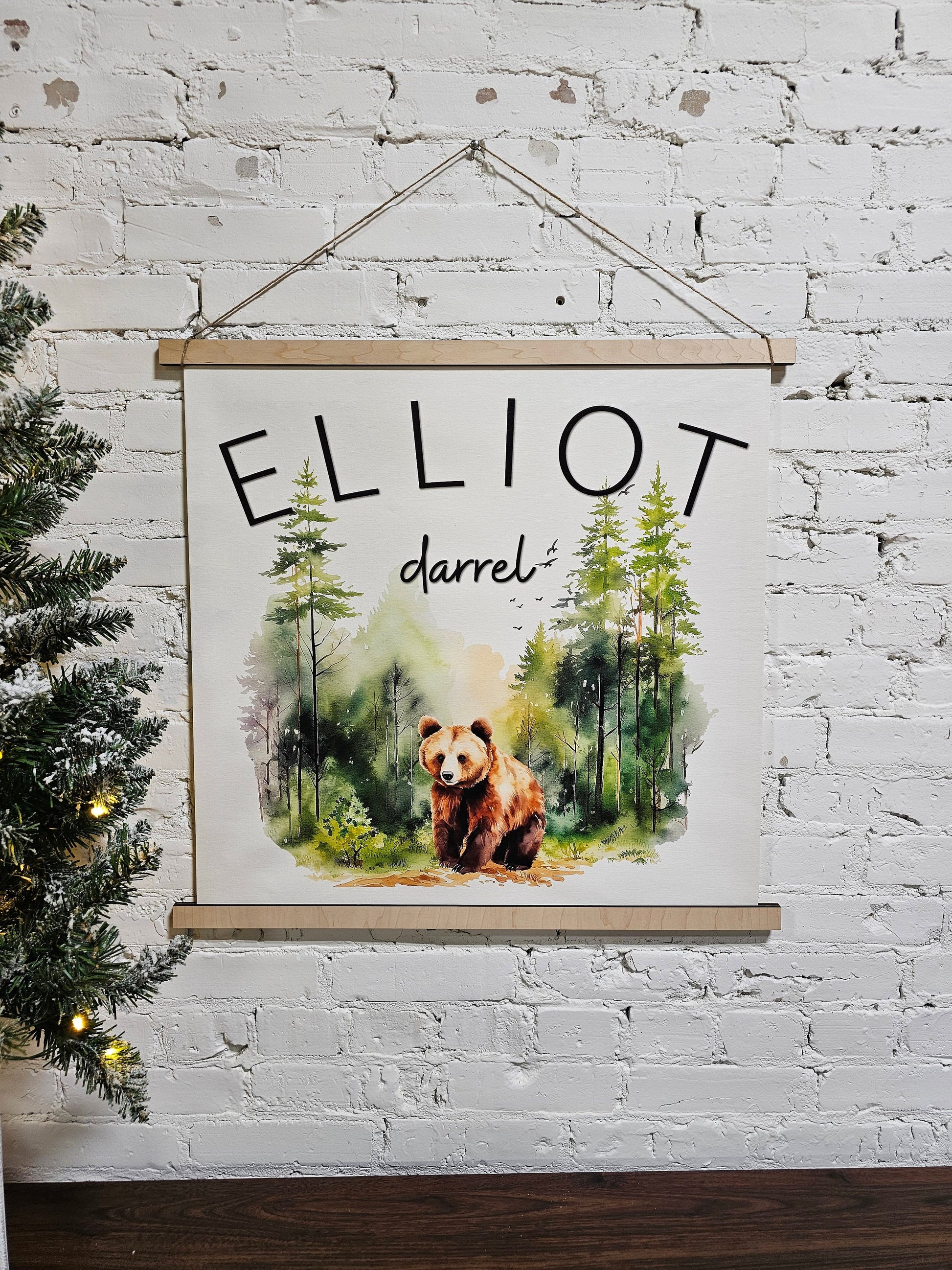 Custom Nursery Name Sign Banner, Woodland animals Decor, Personalized Hanging Wall Art Printed Canvas, Kid's Room Sign Decoration