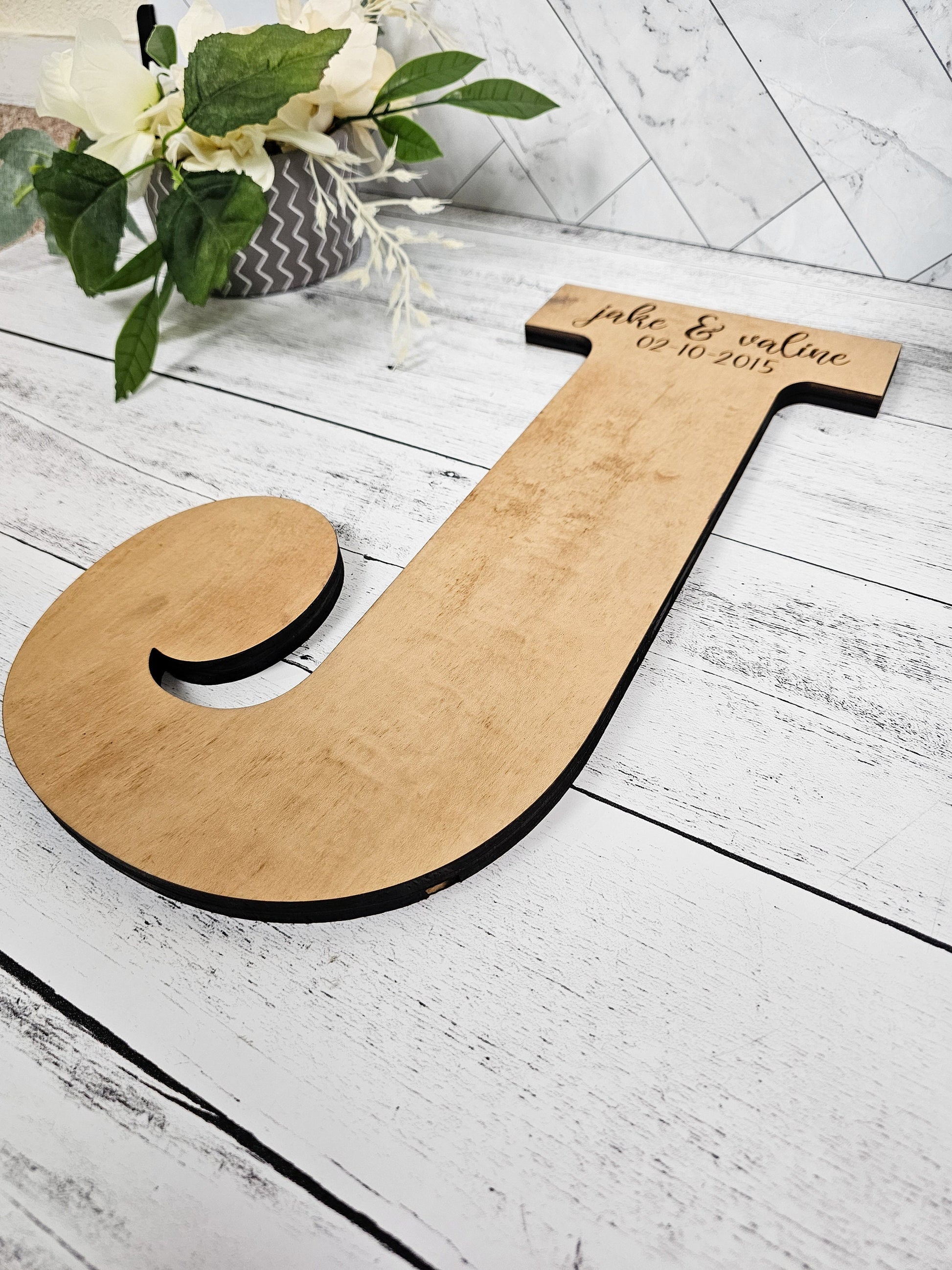 Wedding Guestbook Alternative, Guest Signature Board on Custom Wooden Letter, Personalized with couple's wedding details, Natural Wood Decor
