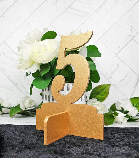 Table Numbers for Wedding Reception Decorations, Gold or natural Wooden Stand Alone Table Numbers with Base, Wood Freestanding Number Cutout