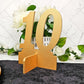 Table Numbers for Wedding Reception Decorations, Gold or natural Wooden Stand Alone Table Numbers with Base, Wood Freestanding Number Cutout