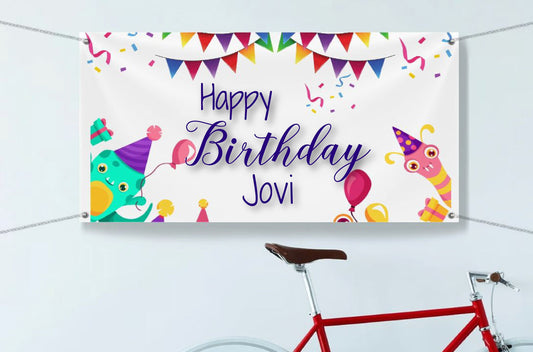 Custom Kids Birthday Banner with Name, White with Bright Colors, Personalized for Children, Indoor or Outdoor Use, Reusable, Multiple Sizes