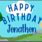 Custom Kids Birthday Banner with Name, Blue, Green, Woodland Creature bday Banner, Personalized for Children, Indoor Outdoor Use, Reusable