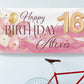 sweet sixteen girl birthday banner, pink & gold, glitter sparkles, 16 balloon