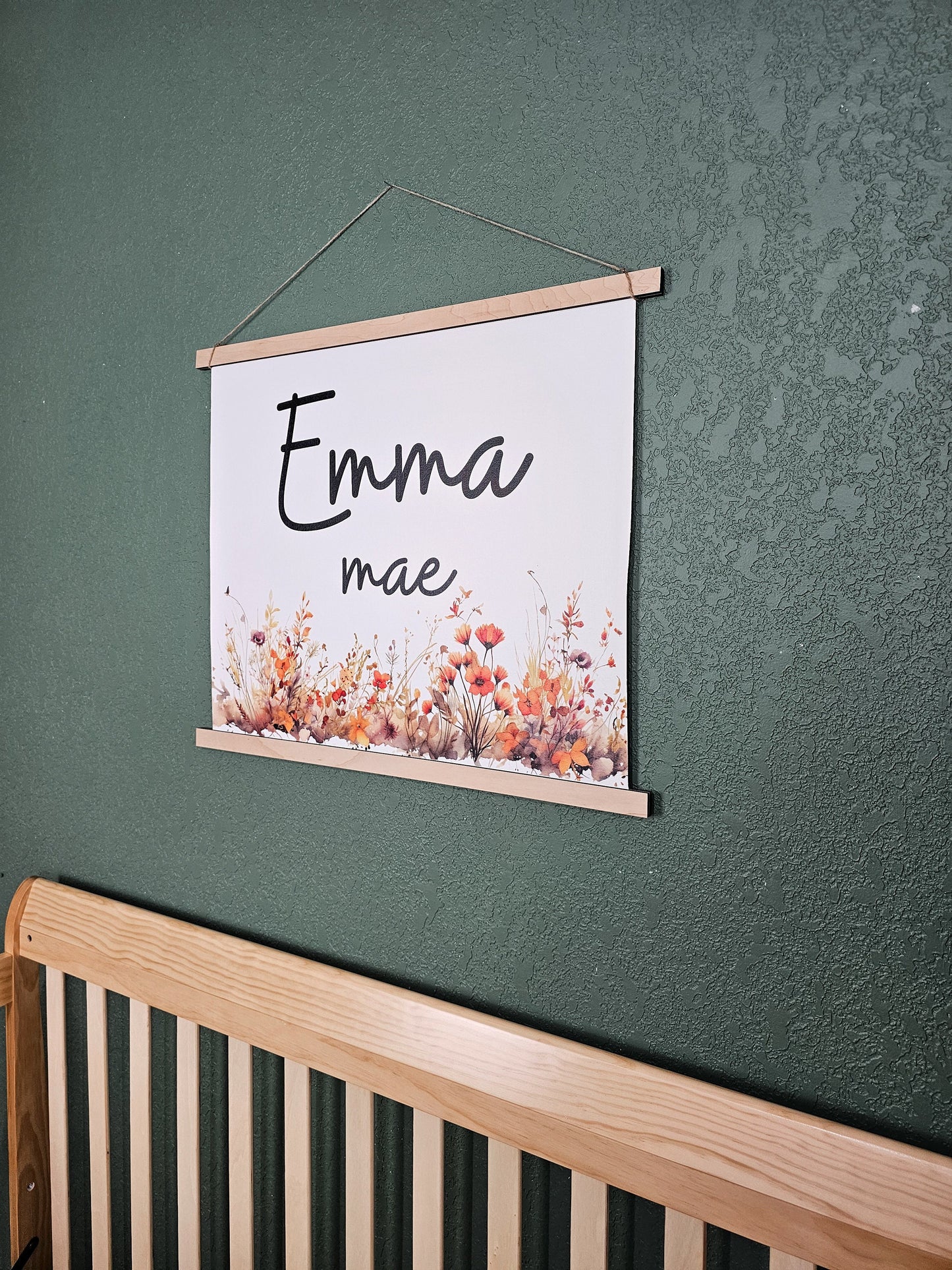 Custom Name Sign Canvas Print for Nursery, Personalized with First & Middle Names, Wall Art, Floral Girl Decor, Hanging Banner Girls bedroom