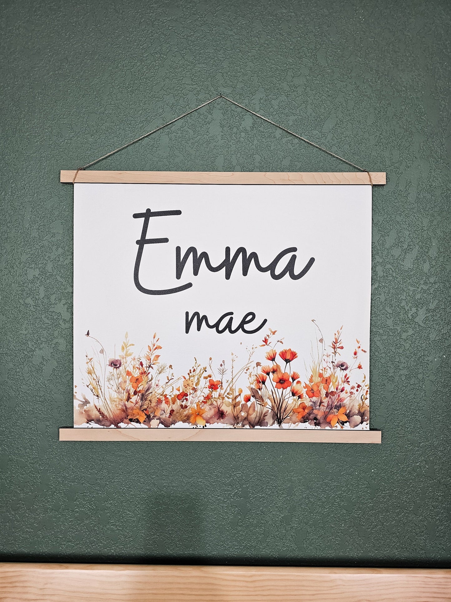 Custom Name Sign Canvas Print for Nursery, Personalized with First & Middle Names, Wall Art, Floral Girl Decor, Hanging Banner Girls bedroom