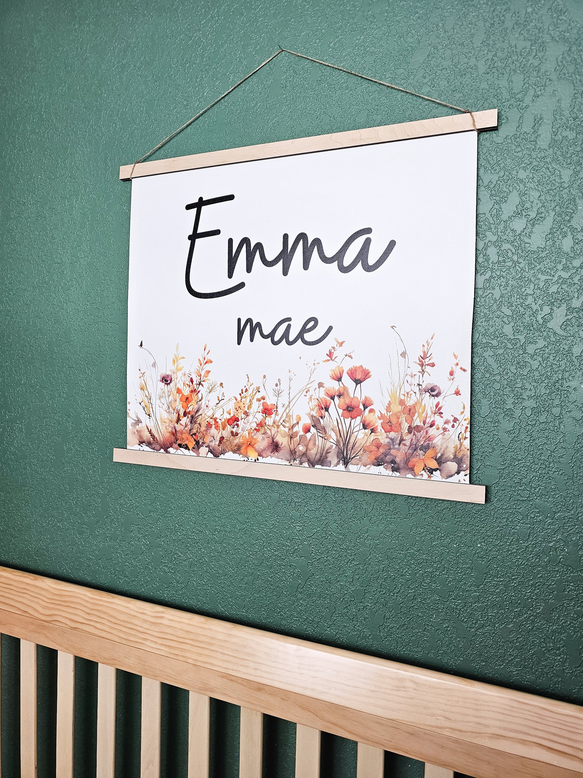 Nursery Name Sign Canvas Print, Wall Art, Custom Floral Girl Decor, Personalized Hanging Banner Girls bedroom decoration, Brittany Font