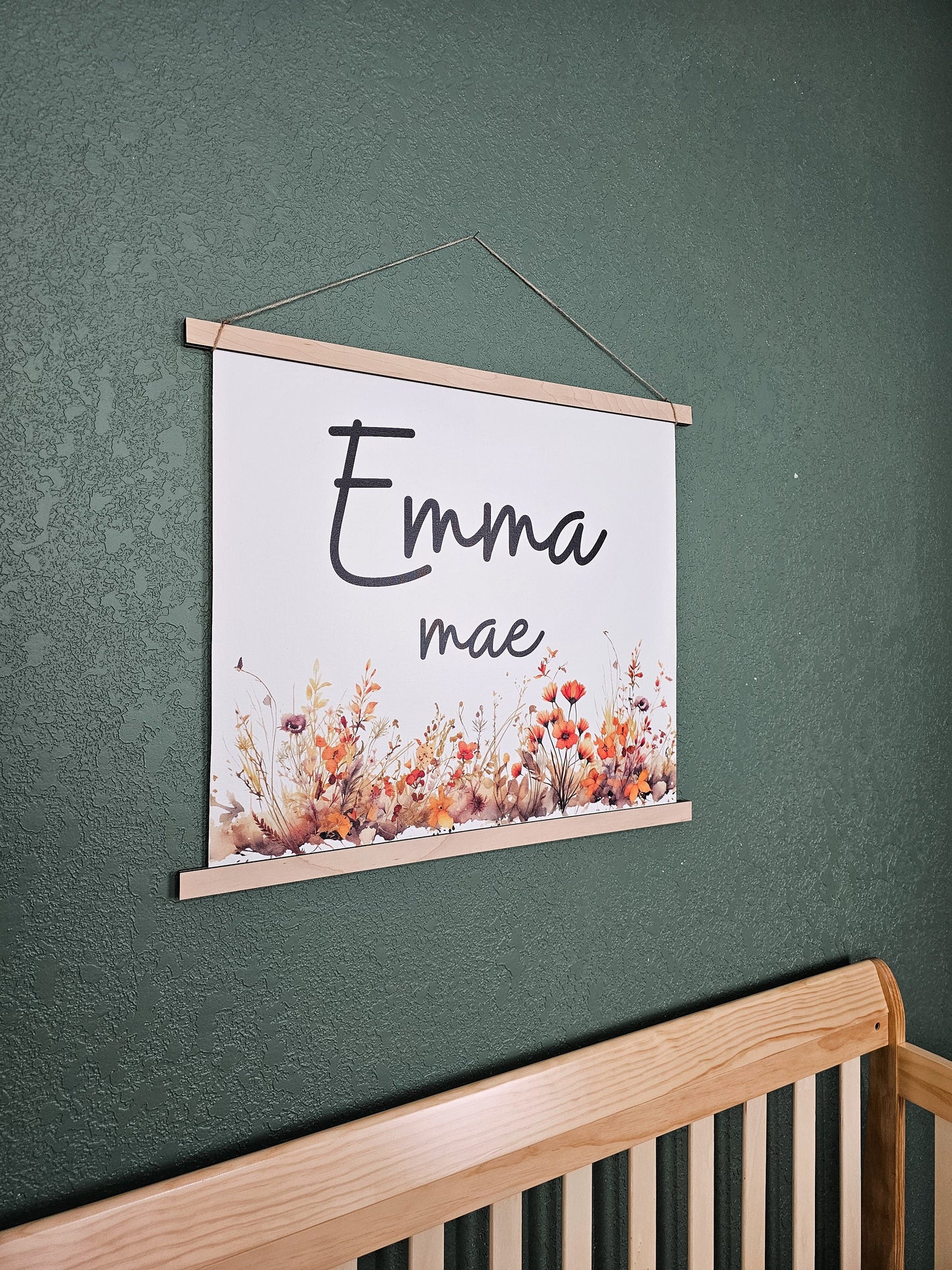 Custom Name Sign Canvas Print for Nursery, Personalized with First & Middle Names, Wall Art, Floral Girl Decor, Hanging Banner Girls bedroom