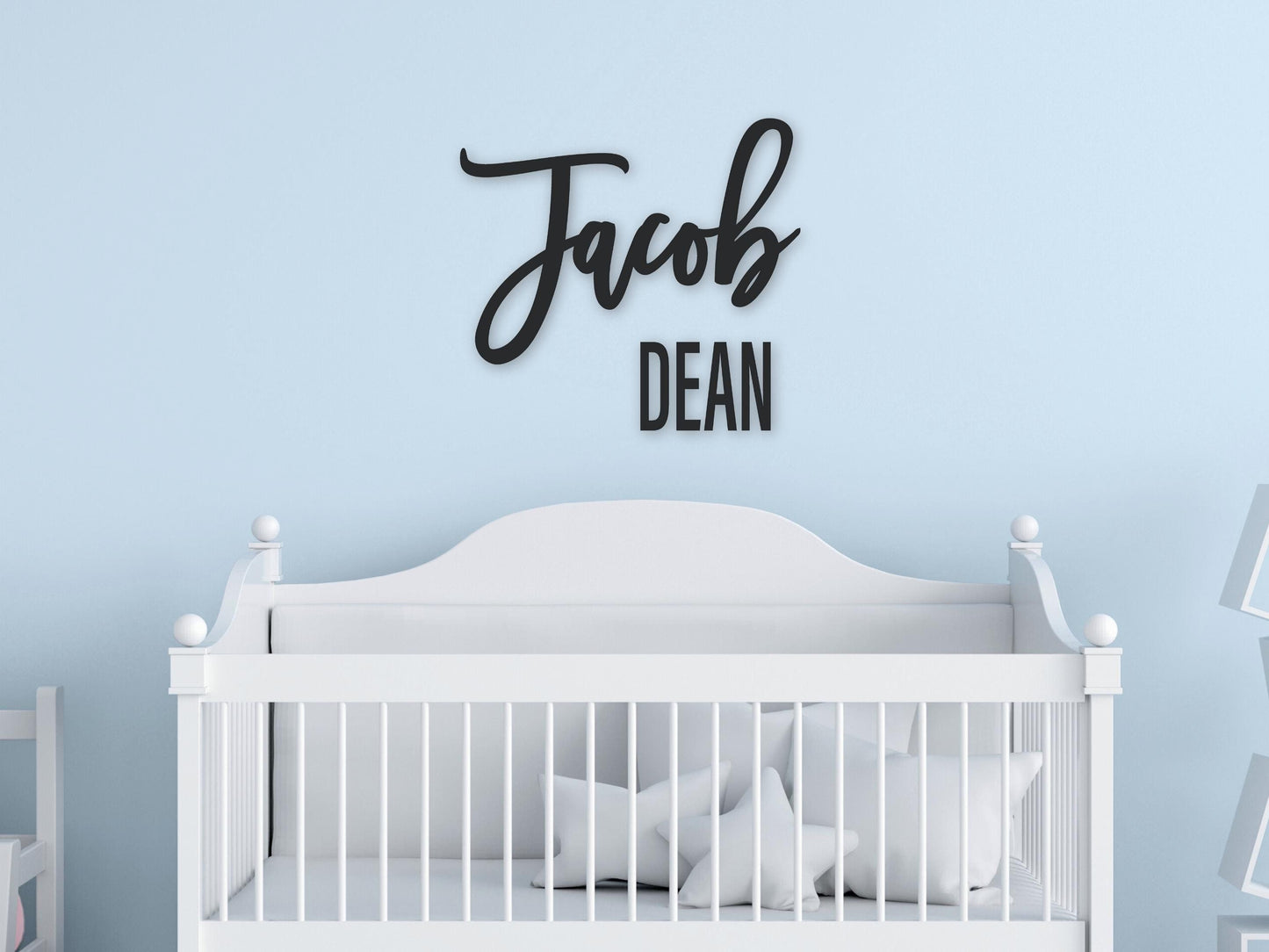 custom nursery baby name sign personalized with first and middle names, above crib decor