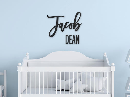 custom nursery baby name sign personalized with first and middle names, above crib decor