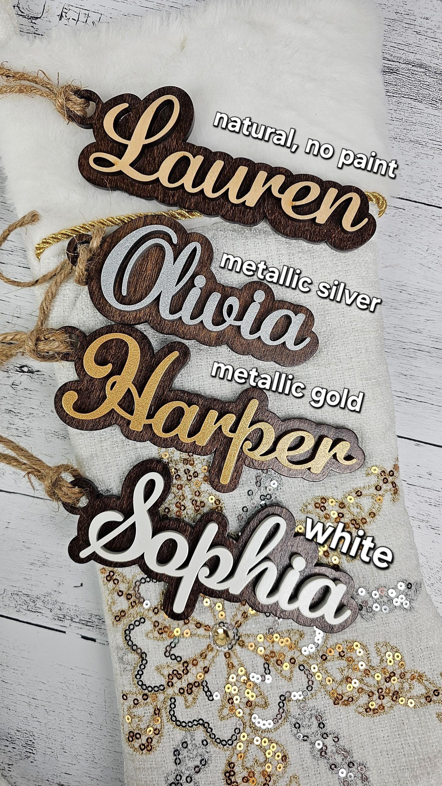 Custom Stocking Name Tags, Wooden Christmas Labels, Personalized Wood Gift Tags, Christmas Stocking tags, Present Tags