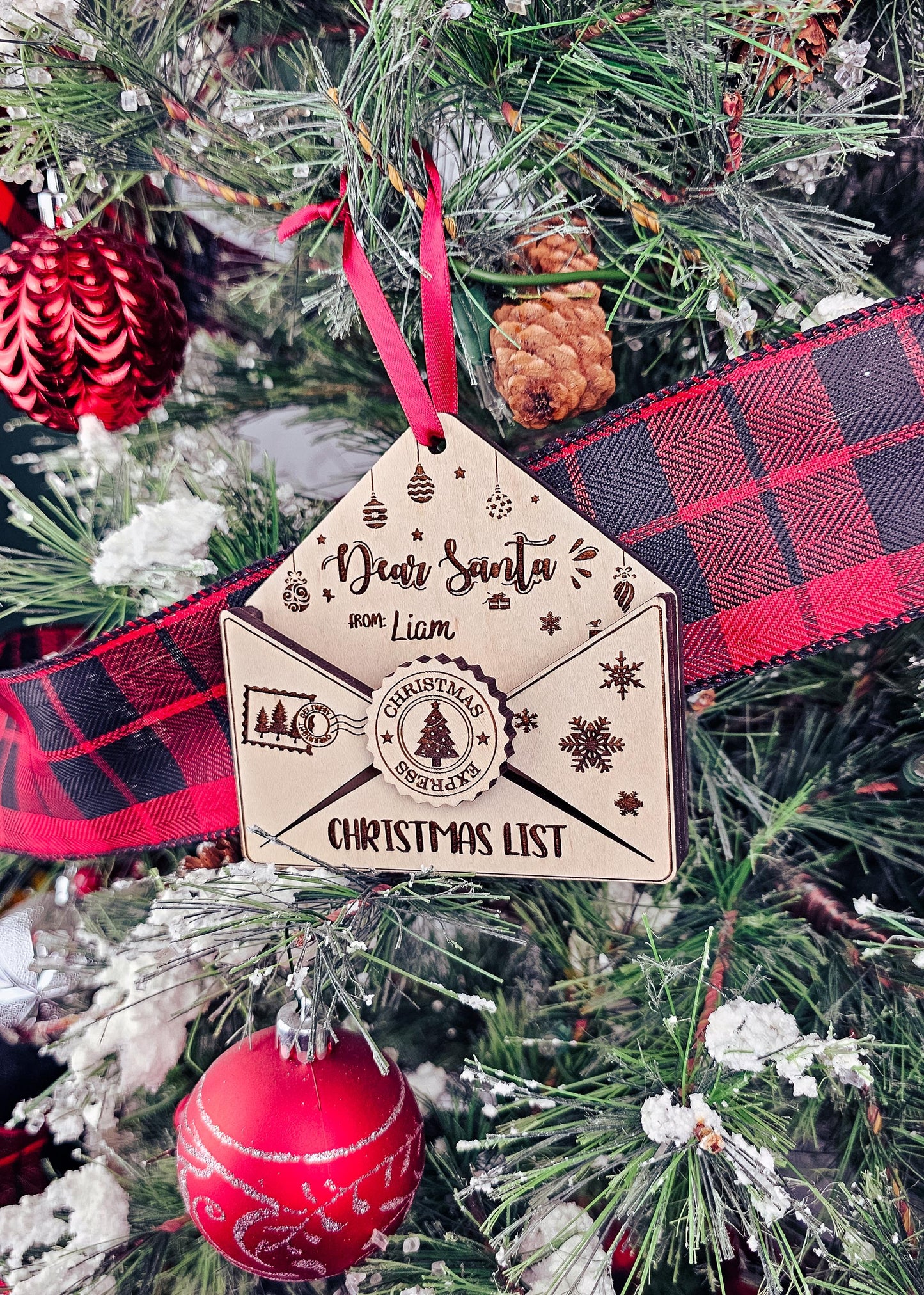 Custom Letter To Santa Envelope, Personalized Wooden Ornament for Childrens Wish List, Kids Christmas List, Santa Mail, Message to Santa