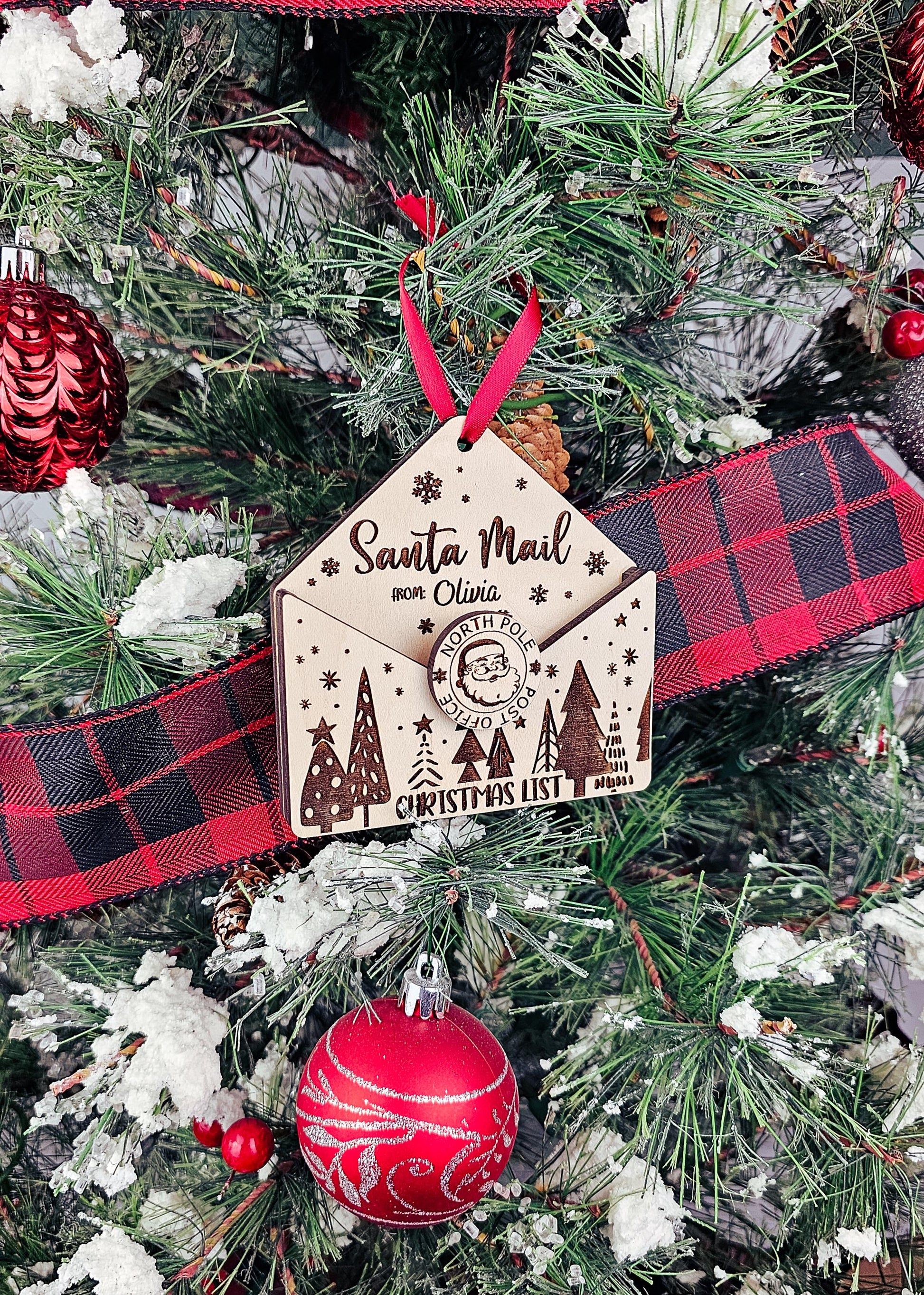 Custom Letter To Santa Envelope, Personalized Wooden Ornament for Childrens Wish List, Kids Christmas List, Santa Mail, Message to Santa