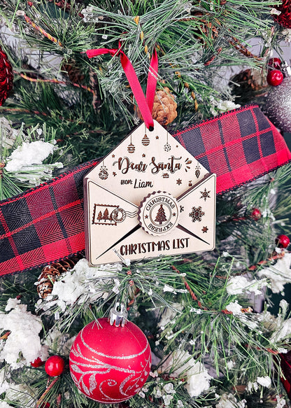 Custom Letter To Santa Envelope, Personalized Wooden Ornament for Childrens Wish List, Kids Christmas List, Santa Mail, Message to Santa