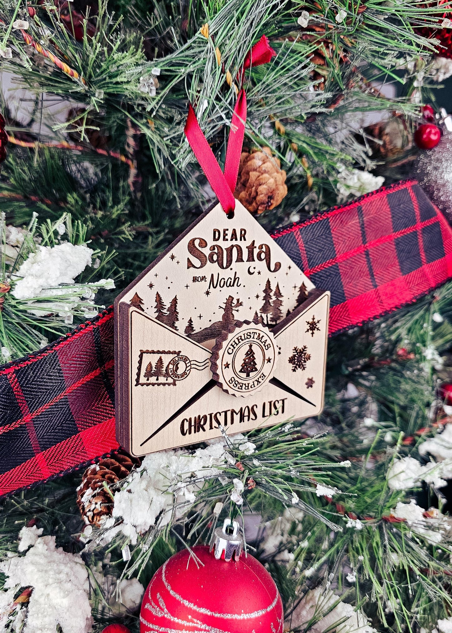 Custom Letter To Santa Envelope, Personalized Wooden Ornament for Childrens Wish List, Kids Christmas List, Santa Mail, Message to Santa