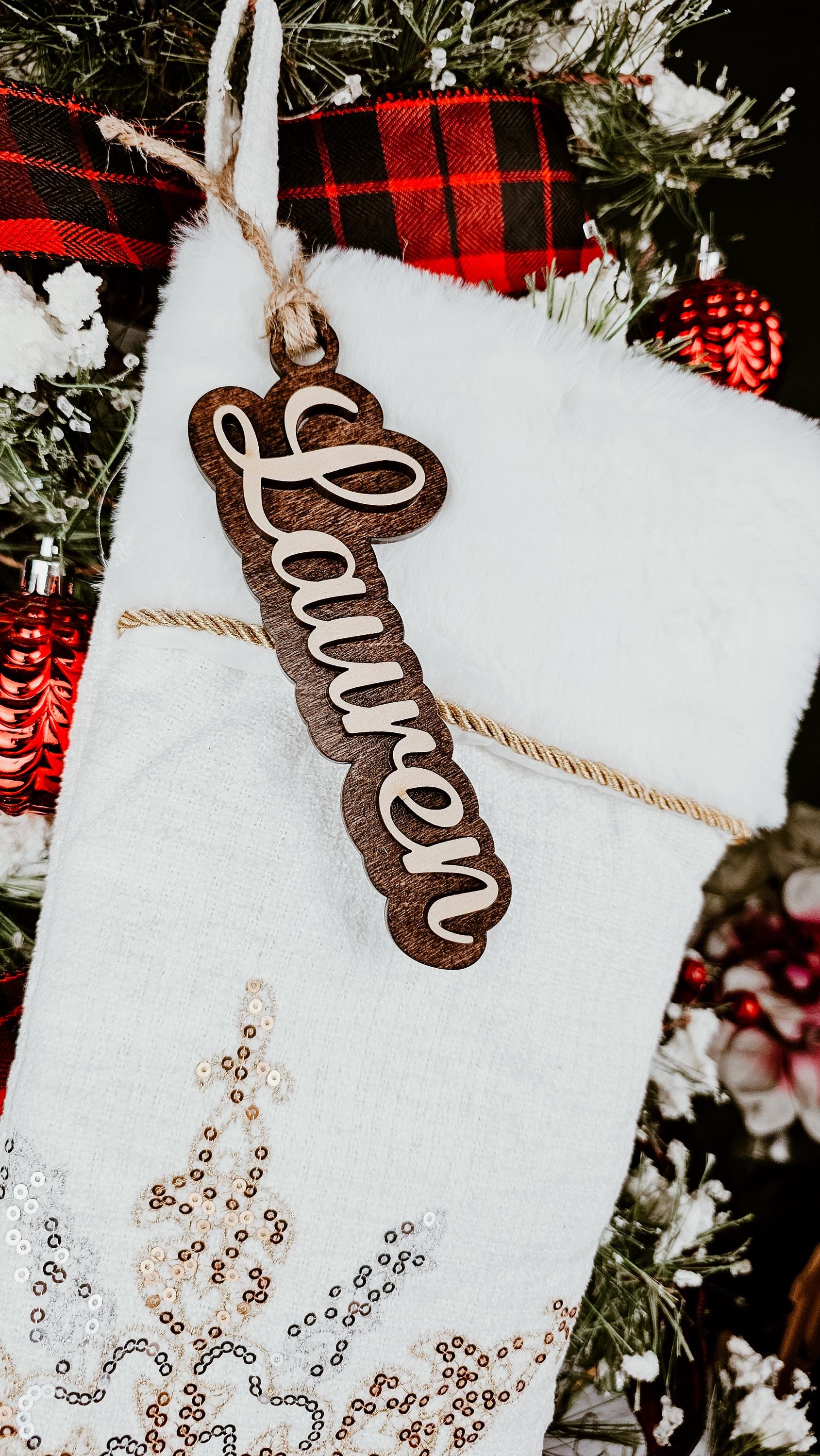 Custom Stocking Name Tags, Wooden Christmas Labels, Personalized Wood Gift Tags, Christmas Stocking tags, Present Tags