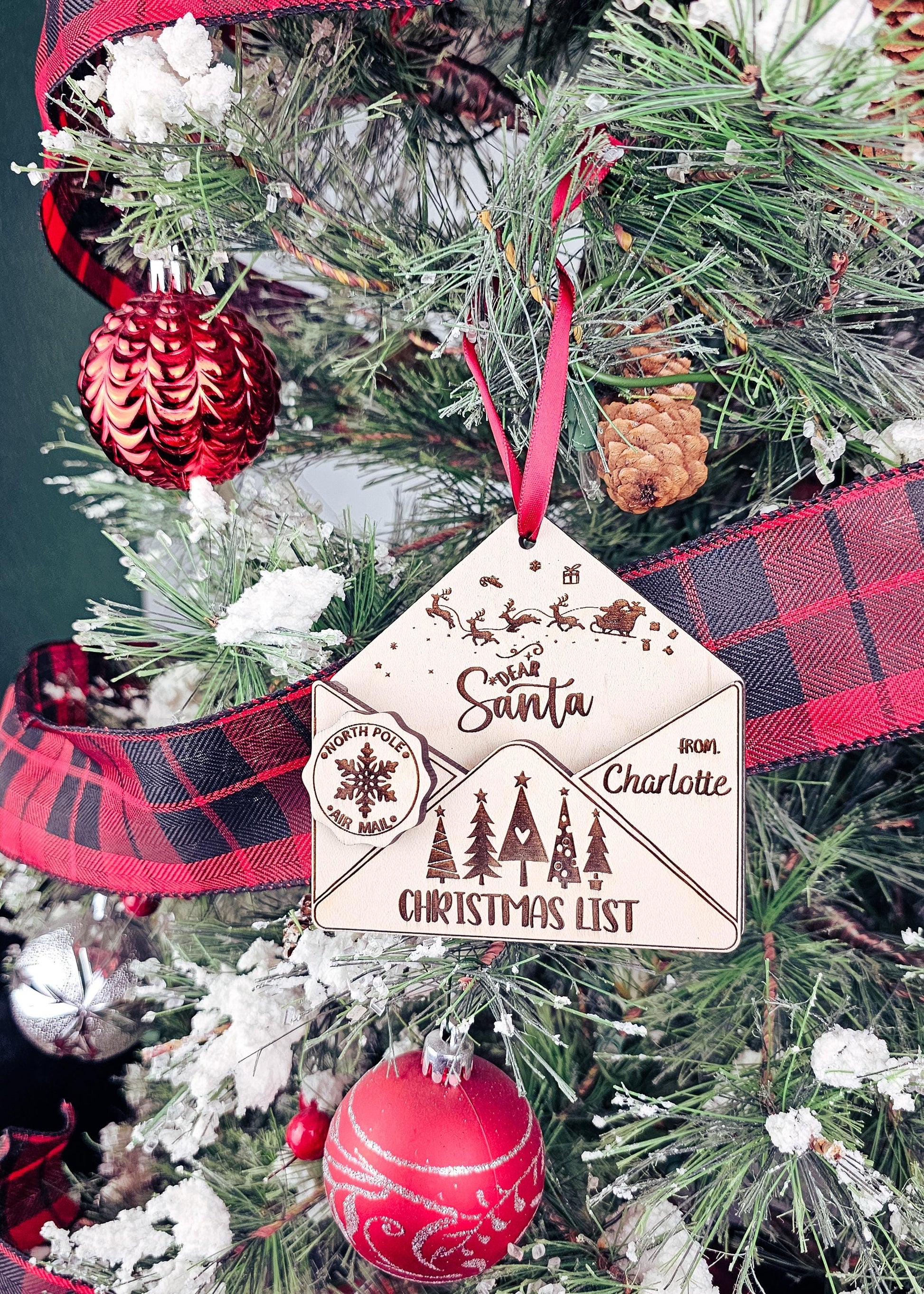 Custom Letter To Santa Envelope, Personalized Wooden Ornament for Childrens Wish List, Kids Christmas List, Santa Mail, Message to Santa