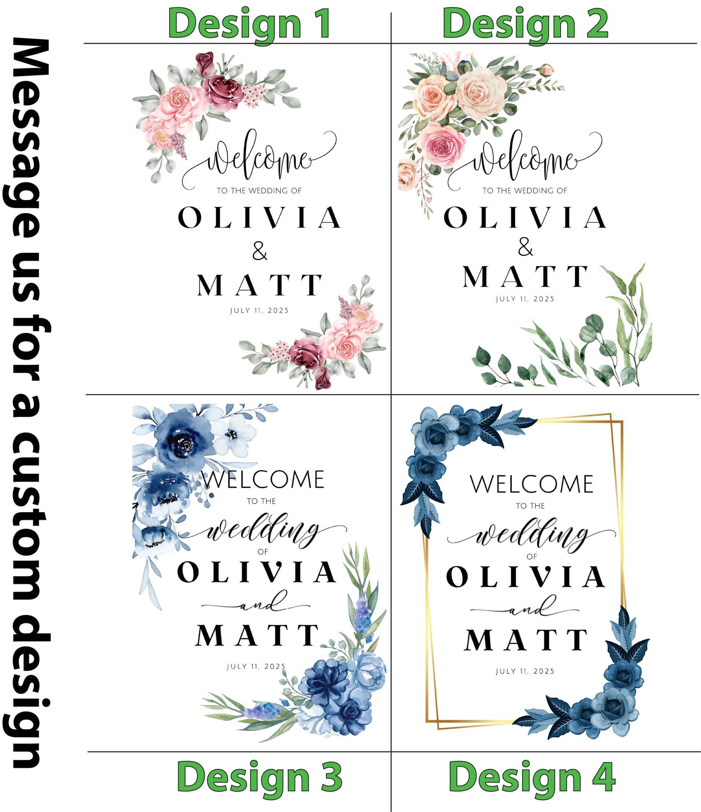 Custom Wedding Welcome Sign, Canvas Personalized with Name & Date Elegant Floral Decor, Ceremony Sign, Lightweight, Easy to hang Scroll Like