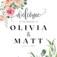 Custom Wedding Welcome Sign, Canvas Personalized with Name & Date Elegant Floral Decor, Ceremony Sign, Lightweight, Easy to hang Scroll Like