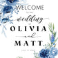 Custom Wedding Welcome Sign, Canvas Personalized with Name & Date Elegant Floral Decor, Ceremony Sign, Lightweight, Easy to hang Scroll Like