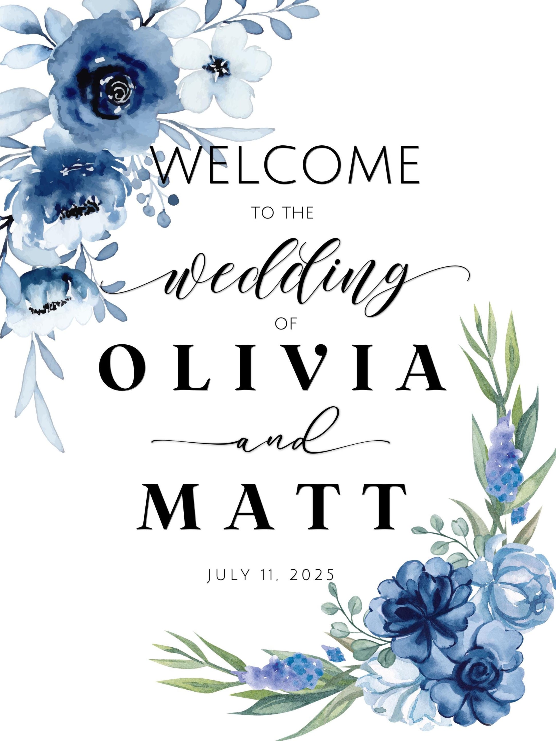 Custom Wedding Welcome Sign, Canvas Personalized with Name & Date Elegant Floral Decor, Ceremony Sign, Lightweight, Easy to hang Scroll Like