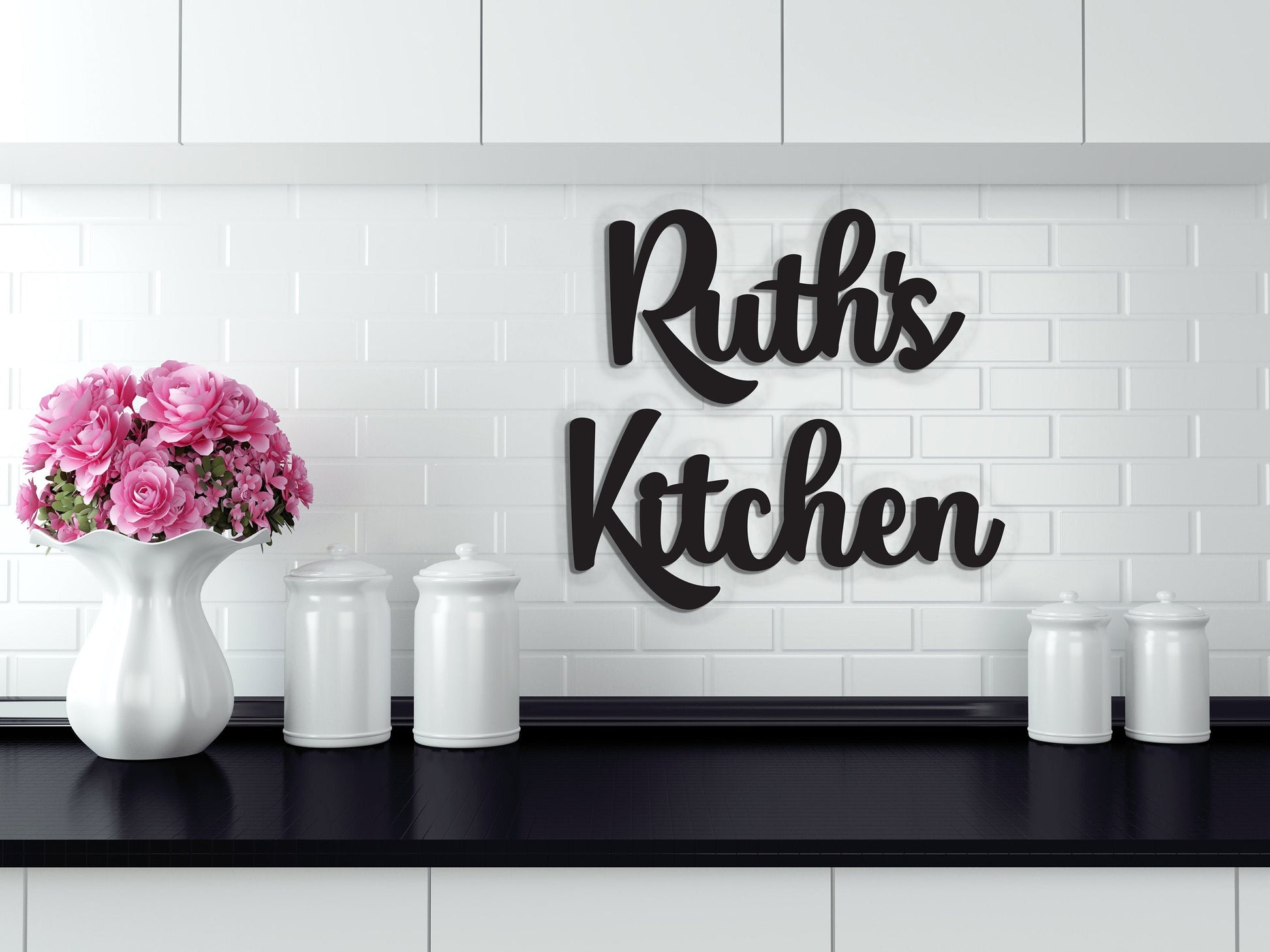 custom kitchen sign decor personalized with name, wooden cut out words