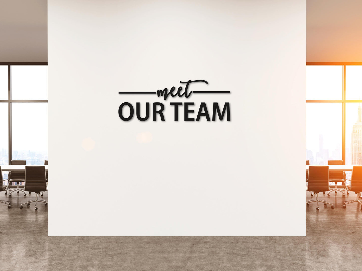 meet OUR TEAM custom sign, painted black, as pictured, cut from maple mdf (1/4" thickness), separate pieces as pictured