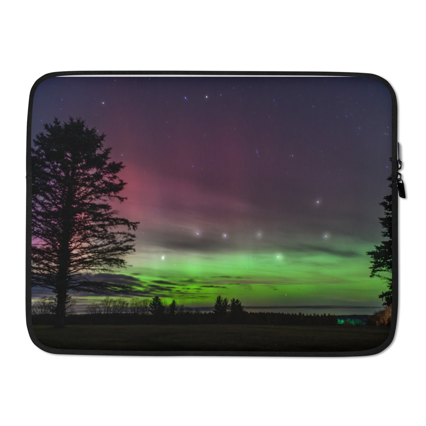 Northern Lights Laptop Case Sleeve - Big Dipper & Pine Tree Silhouette, Michigan Aurora Borealis Tech Cover