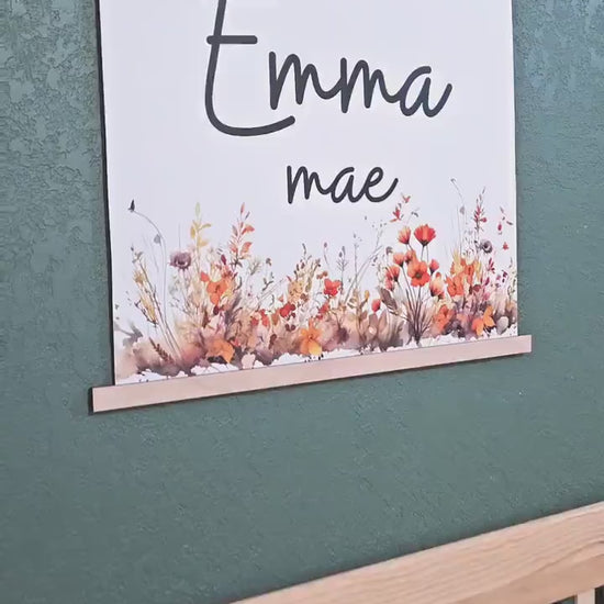 Custom Name Sign Canvas Print for Nursery, Personalized with First & Middle Names, Wall Art, Floral Girl Decor, Hanging Banner Girls bedroom