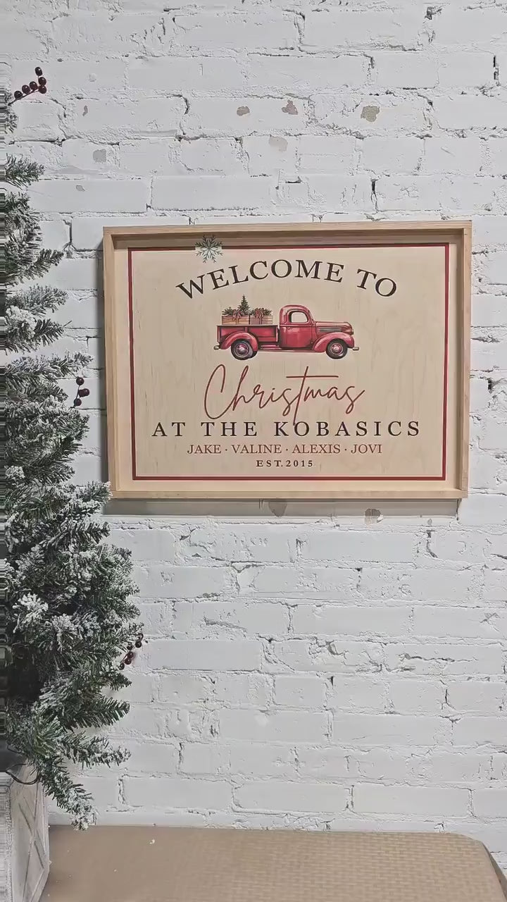 Custom Christmas Welcome Sign Personalized with Family Names, Holiday Season Celebration Wall Decor, Wooden Farmhouse / Boho Home Decoration