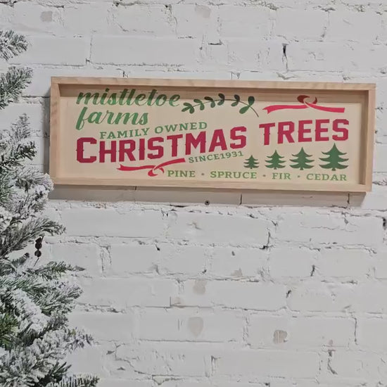 MistleToe Christmas Tree Farm Family Wooden Sign Decor, Framed, Holiday Season Wall Art Decoration, Xmas Farmhouse Boho Natural Style