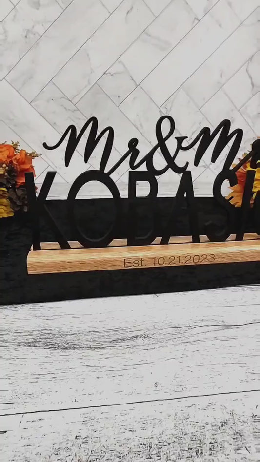 Custom Wedding Sign with Name for Table, Standing, Unique Personalized Mr & Mrs Sweetheart Decor, Sleek, Modern, newlywed gift for couple